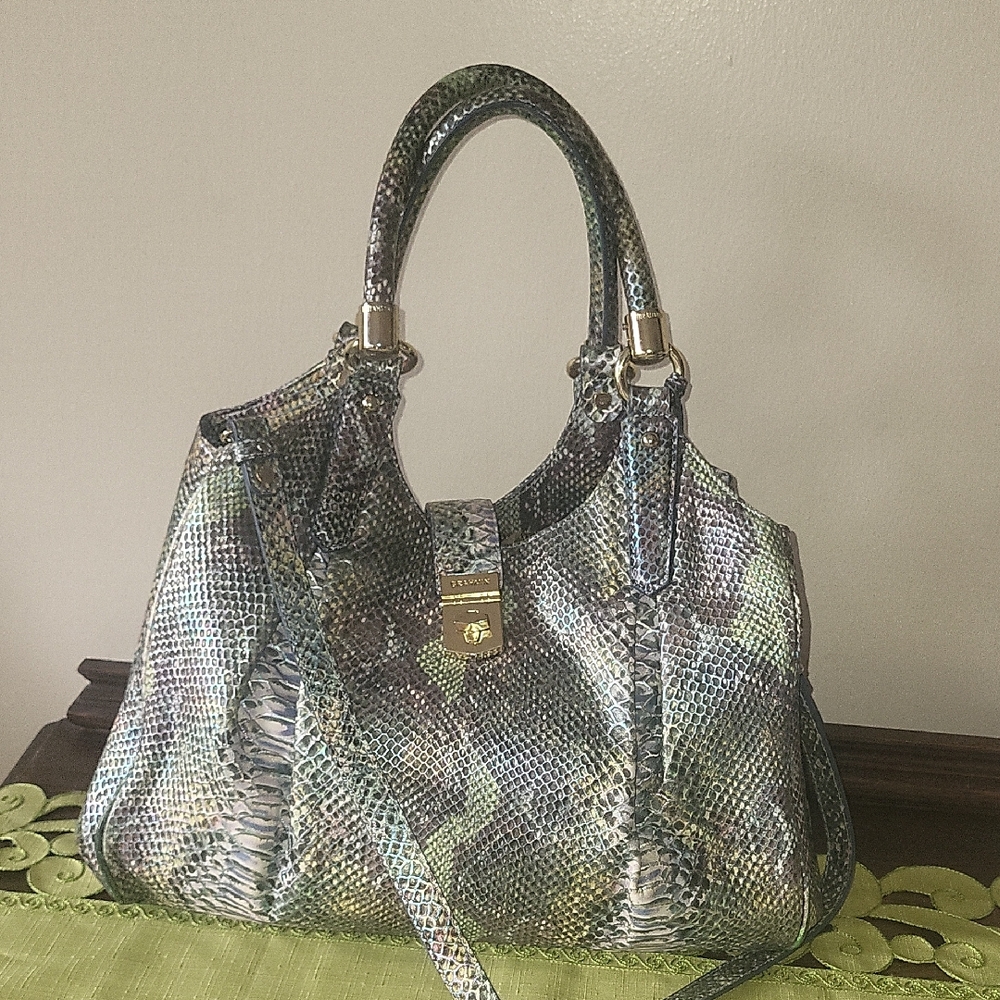 Brahmin Leather Snakeskin Shoulder Bag Blue / Multicolor